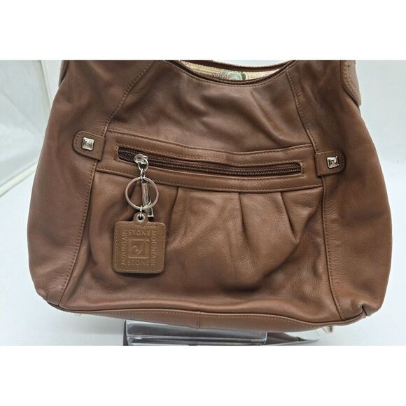 Stone Mountain Brown Leather Shoulder Bag With Keychain Accent & Zipper Pocket - Picture 1 of 12